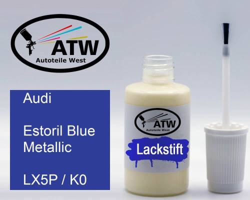 Audi, Estoril Blue Metallic, LX5P / K0: 20ml Lackstift, von ATW Autoteile West.